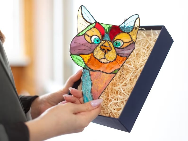 😻Handmade Stain Cat Suncatcher For Window
