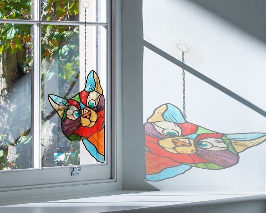 😻Handmade Stain Cat Suncatcher For Window