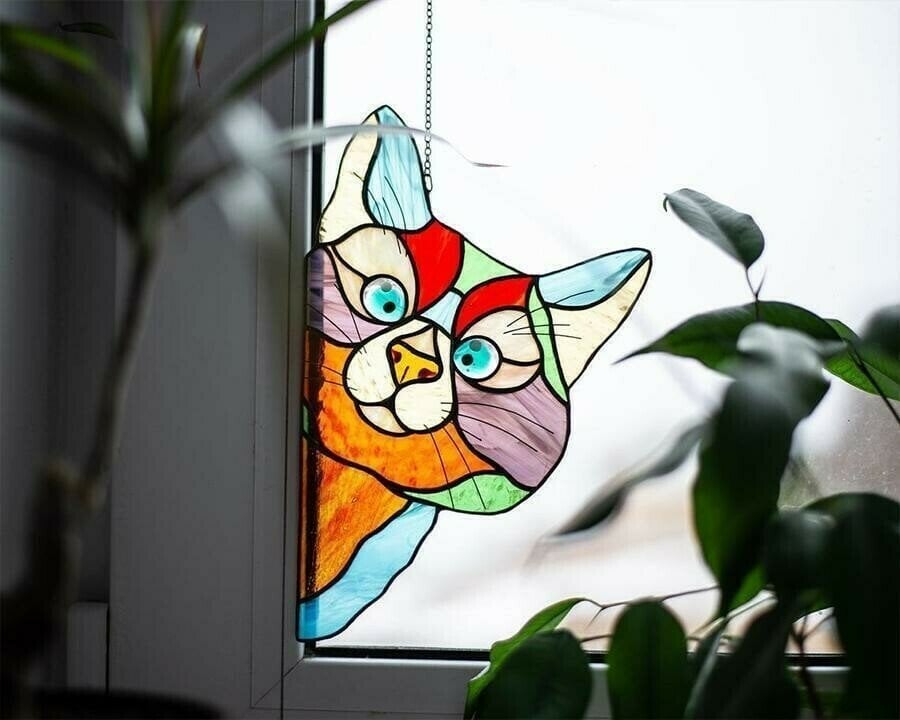😻Handmade Stain Cat Suncatcher For Window